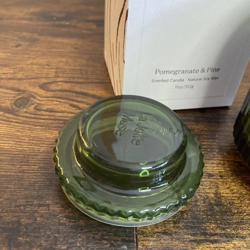 La Jolie Muse Pomegranate and Pine Luxury Soy Wax Candle 11oz‎ Green Glass